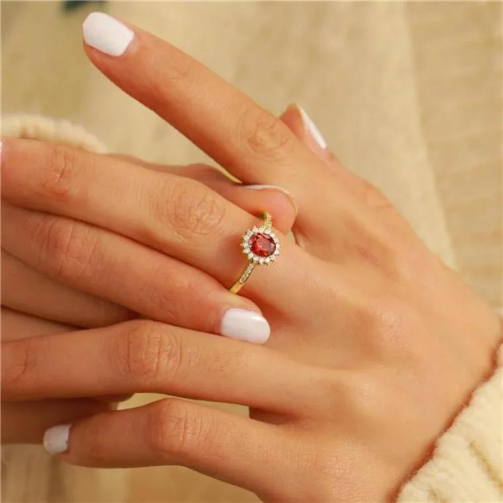 Ruby Ring for Women 925 Sterling Silver 14K Gold Plated July Birthstone Red
